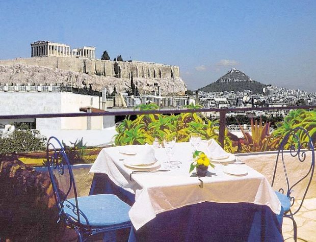 Terrasse vom Hotel in Athen