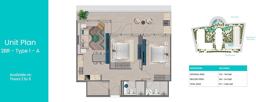 Apartment mit 2 Schlafzimmer im Isle C