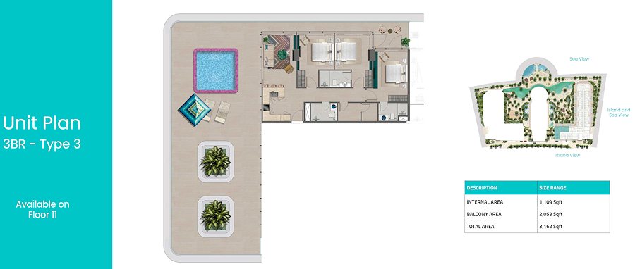 Apartment mit gro�er Terrasse Pool und 3 Schlafzimmer