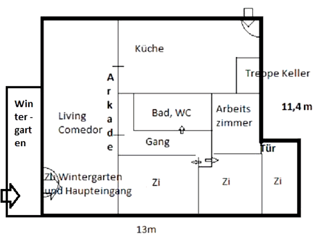 Skizze zum Grundriss des Wohnhauses