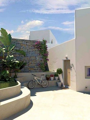 Terrasse eines Ferienhauses auf Paros