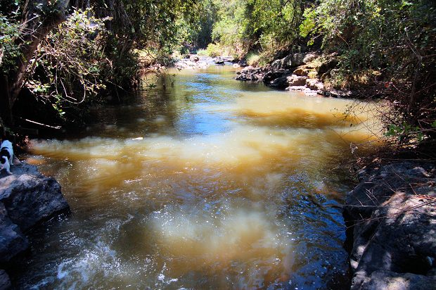 Fluss am Grundstck des Wohnhauses bei Nyeri in Kenia