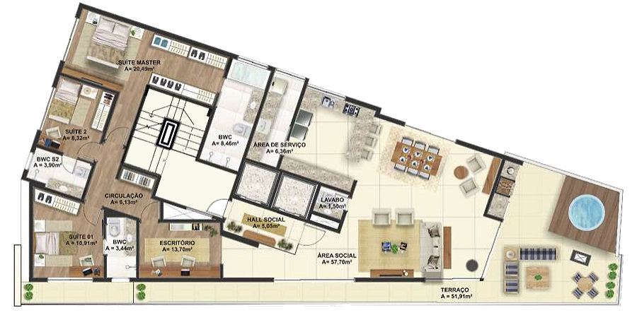 Grundriss eines Apartments in Florianopolis Estreito Grundriss eines Apartments in Florianopolis Estreito