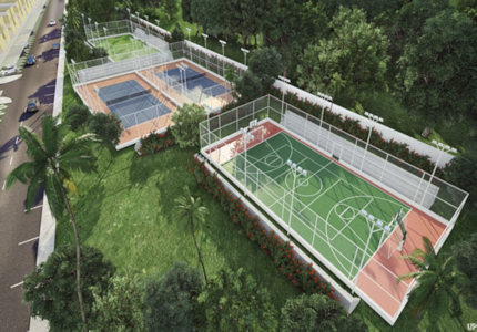 Tennispltze zu den Wohnhusern in Jaguaripe Brasilien