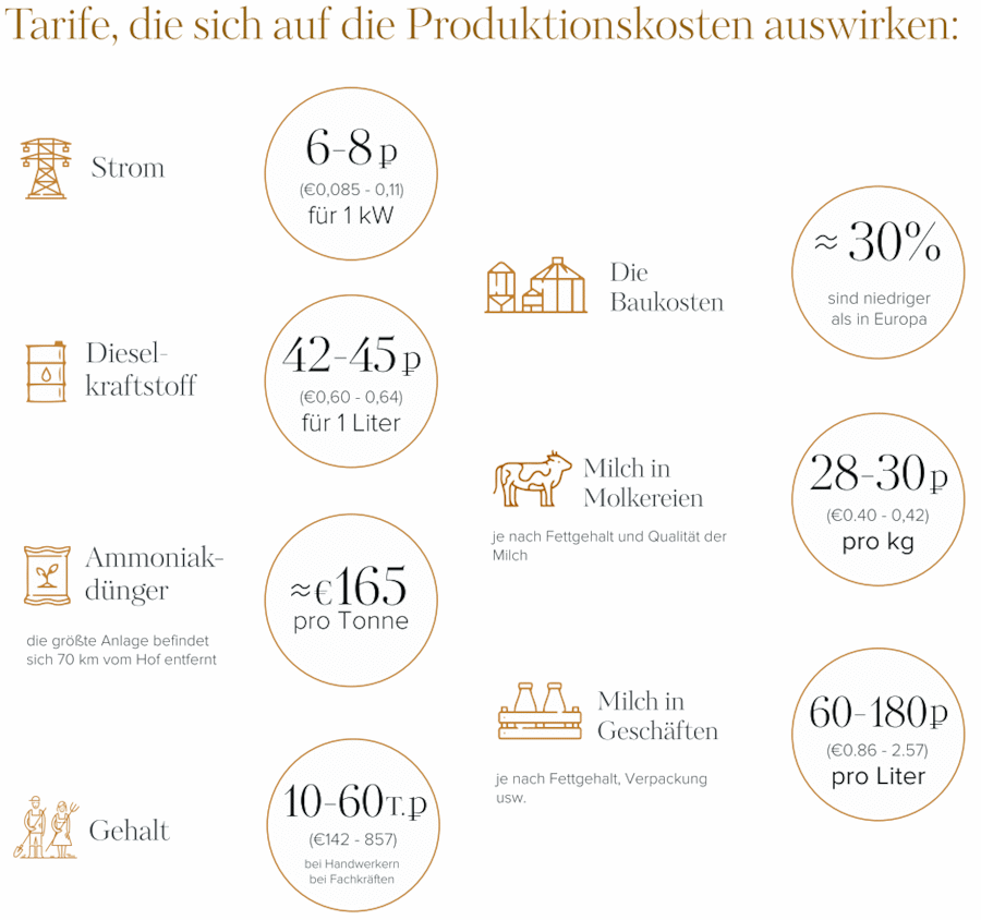 Produktionskosten vom Milchviehbetrieb in Russland